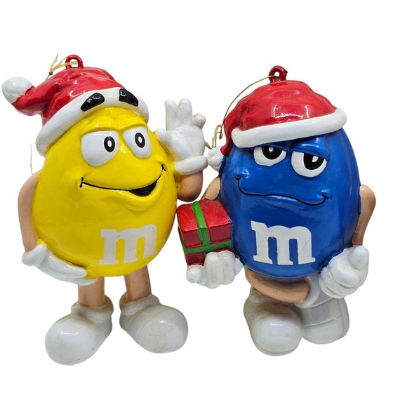 (5) Vintage Red Blue Yellow Orange Green M&M Christmas Tree Ornament Mars Co. - Picture 2 of 7